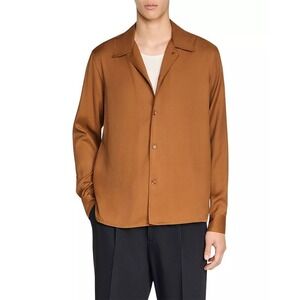 Sandro Button Up Shirt Camp Collar Size M Whisky Brown Long Sleeve MSRP $315